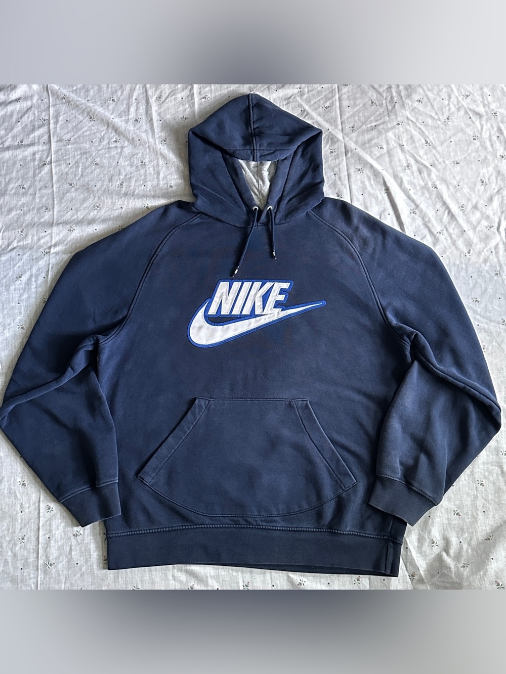 Vintage Nike Spellout Hoodie Blue Embroidered Logo Large